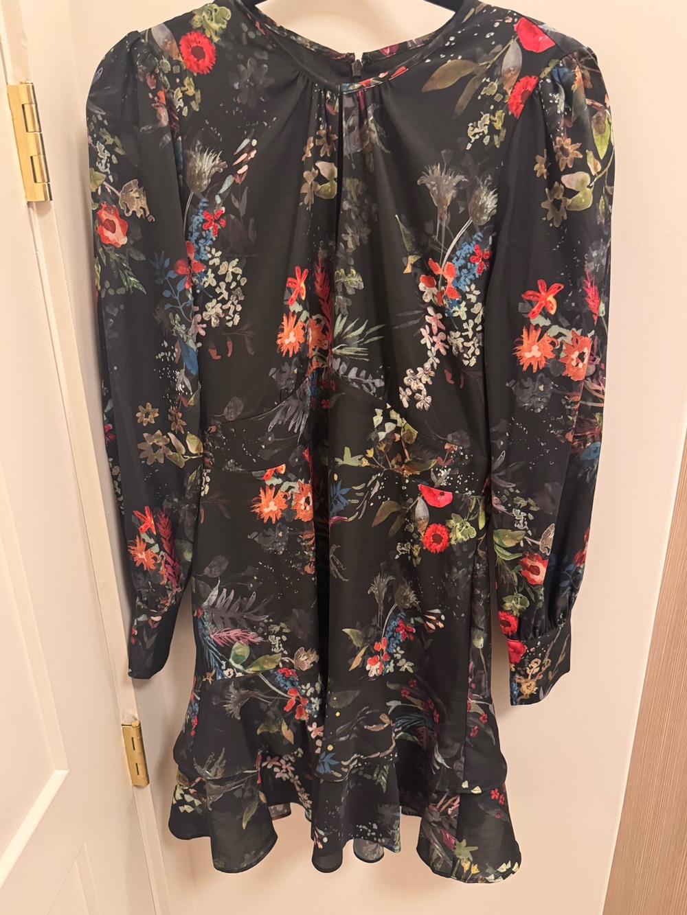 Parker Floral Print Puff Sleeve mini Dress Black Multicolor Boho‎ Romantic